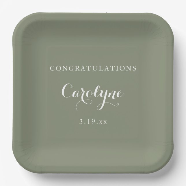 Modern Minimalist Sage Green Graduation Pappteller (Vorderseite)