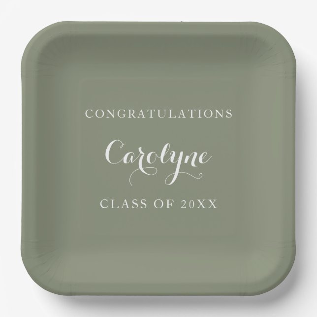Modern Minimalist Sage Green Graduation Pappteller (Vorderseite)