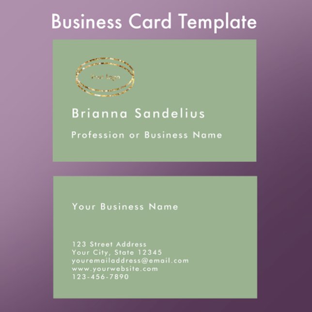 Modern Minimalist Sage Green Logo Professional Visitenkarte (Add your name, contact information and logo to this modern sage green business card template.)