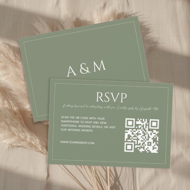 Modern minimalist sage green wedding  RSVP karte (Von Creator hochgeladen)