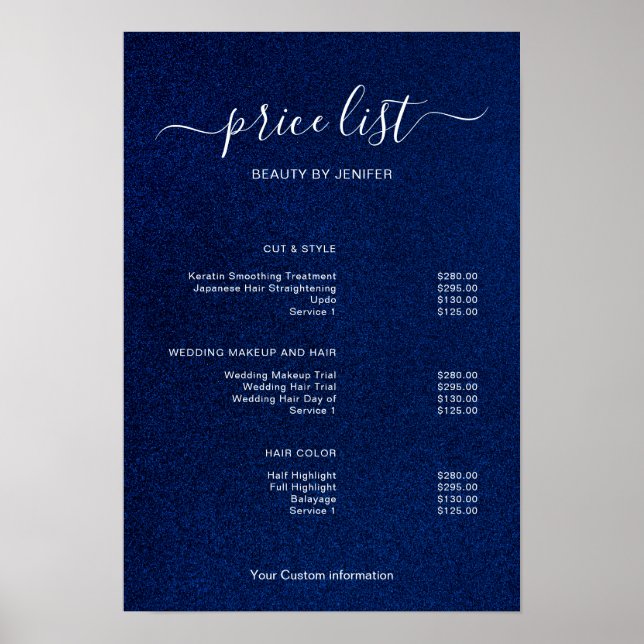 Modern Minimalist Salon Price List Sign for Beauty Poster (Vorne)