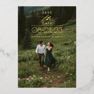 Modern minimalist Save-the-Date-Vertical-Foto Folieneinladung