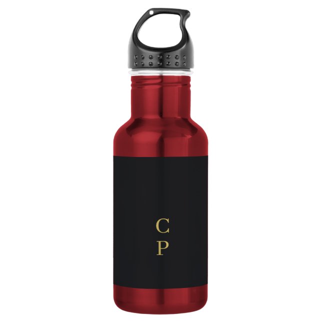 Modern minimalist schwarz & gold farbmonogramm edelstahlflasche (Vorderseite)