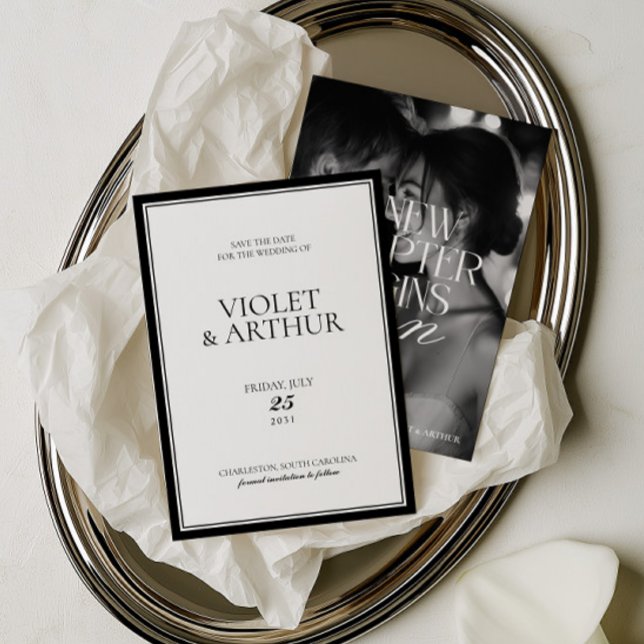 Modern minimalist Schwarz-Weiß-Foto Save The Date  (Modern Minimalist Black & White Photo Save The Date)