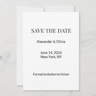 Modern minimalist Schwarz Weiß Save the Date