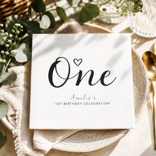 Modern minimalist schwarze Schrift 1. Geburtstag Serviette