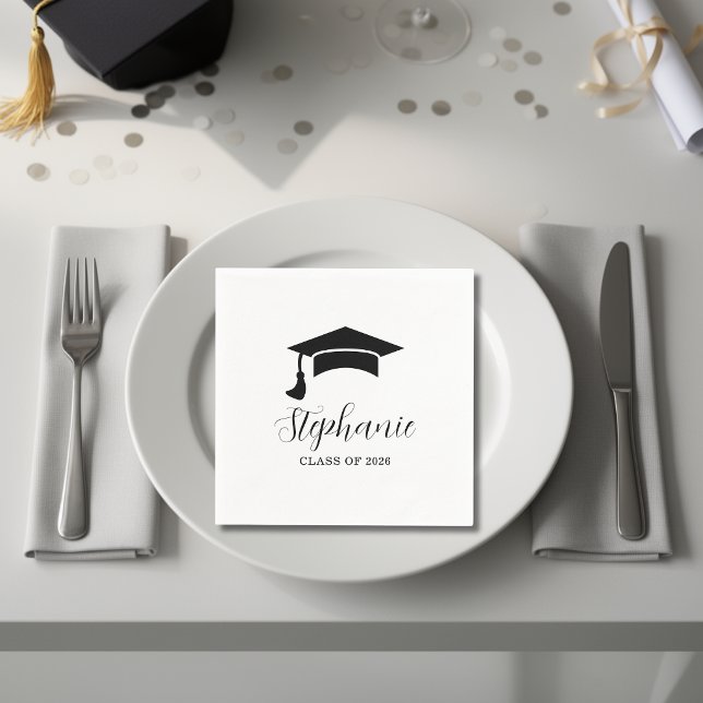 Modern minimalist schwarze weiße Abschlussfeier  Serviette (Von Creator hochgeladen)