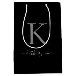 Modern minimalist schwarzes silbernes Monogramm Na Mittlere Geschenktüte