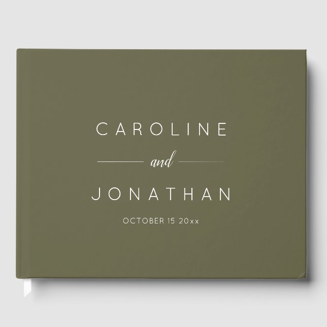 Modern Minimalist Script Custom Wedding Olive Moss Gästebuch (Vorderseite)