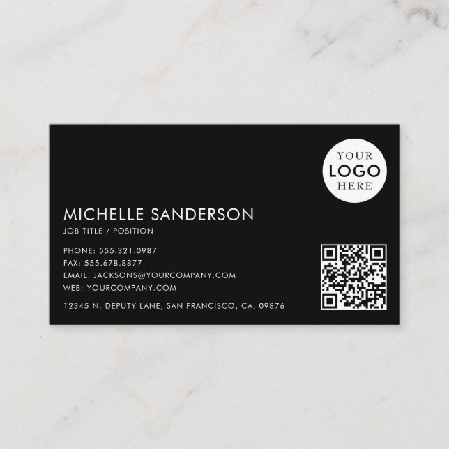 Modern Minimalist Simple Professional QR Code Logo Visitenkarte (Vorderseite)