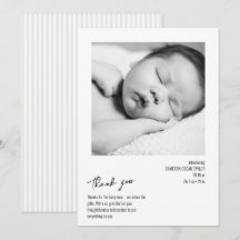 Modern Minimalist Stripe Baby Photo Birth Arrival