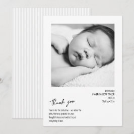 Modern Minimalist Stripe Baby Photo Birth Arrival Dankeskarte