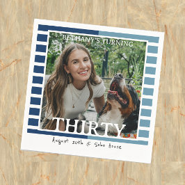 Modern Minimalist Striped 30th Birthday Photo Serviette