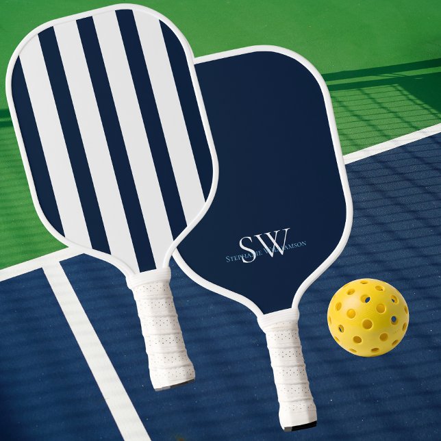 Modern Minimalist Stripes Navy Blue White Custom Pickleball Schläger (Von Creator hochgeladen)