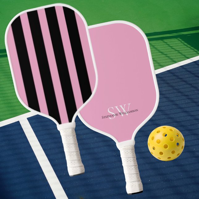 Modern Minimalist Stripes Pink Black Custom Pickleball Schläger (Von Creator hochgeladen)
