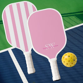 Modern Minimalist Stripes Pink White Custom Pickleball Schläger