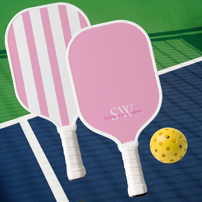 Modern Minimalist Stripes Pink White Custom Pickleball Schläger (Von Creator hochgeladen)