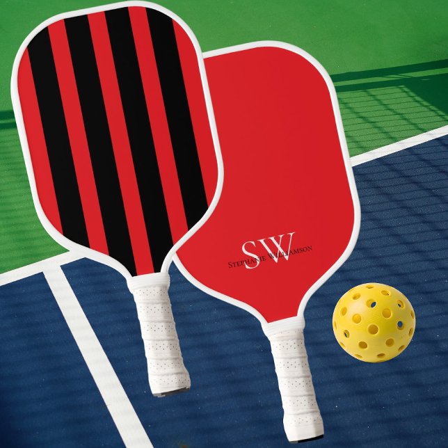 Modern Minimalist Stripes Red Black Custom Pickleball Schläger (Von Creator hochgeladen)