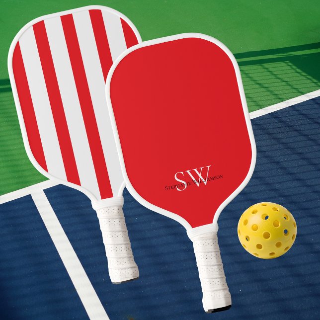 Modern Minimalist Stripes Red White Custom Pickleball Schläger (Von Creator hochgeladen)