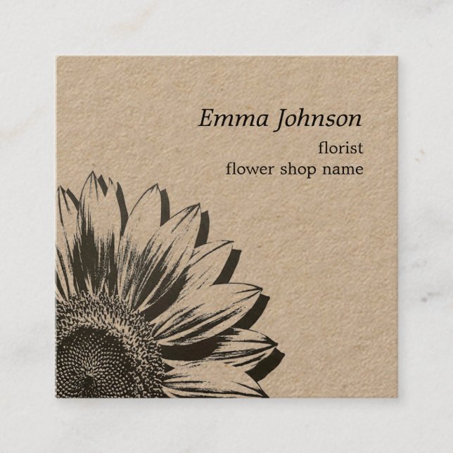 Modern Minimalist Sunflower | Square Business Card Quadratische Visitenkarte (Vorderseite)