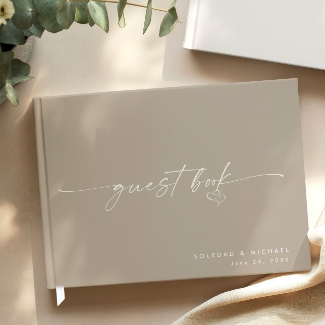 Modern Minimalist Taupe Script Wedding  Gästebuch (Von Creator hochgeladen)