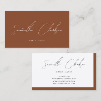 Modern Minimalist Terracotta Handwritten Script Visitenkarte
