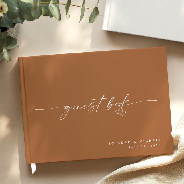 Modern Minimalist Terracotta Script Wedding  Gästebuch (Von Creator hochgeladen)