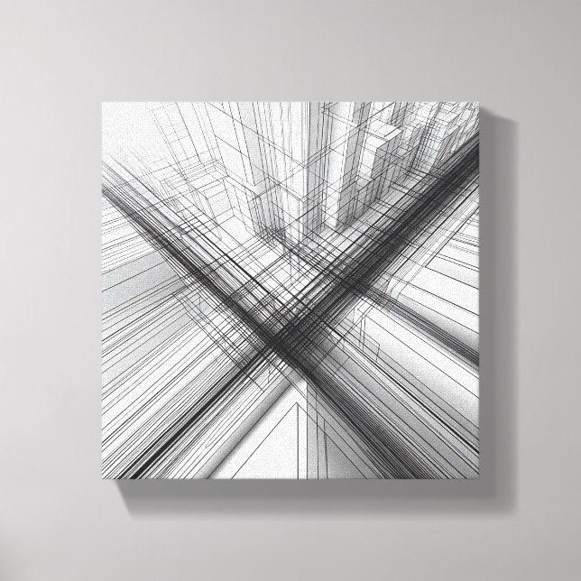 Modern Minimalist Urban Wireframe - Abstract 3D  Leinwanddruck (Vorderseite)