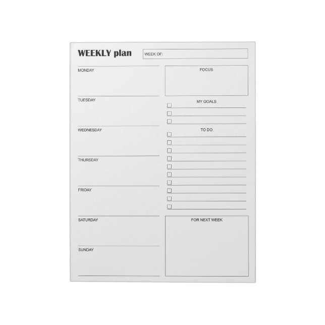 Modern Minimalist Vertical Weekly Planner & Goals Notizblock (Rotiert)