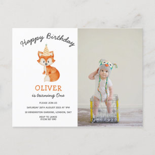 Modern minimalist Wald Fuchs erster Geburtstag Postkarte