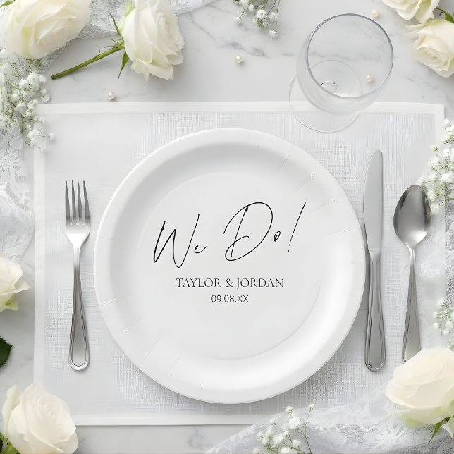 Modern Minimalist We Do! Script Wedding Dinner Pappteller (Von Creator hochgeladen)