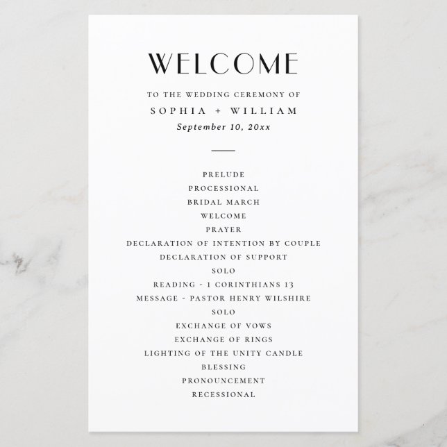 Modern Minimalist Wedding | Black & White Program (Vorderseite)