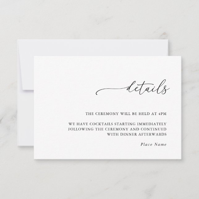 Modern Minimalist Wedding Details Enclosure Card RSVP Karte (Vorderseite)