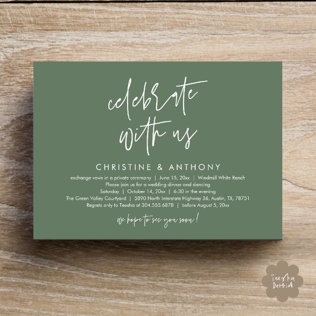 Modern Minimalist Wedding Reception Dinner Einladung (Modern Minimalist Wedding Reception Dinner Invitation Card, Celebrate with us, in Sage Green)