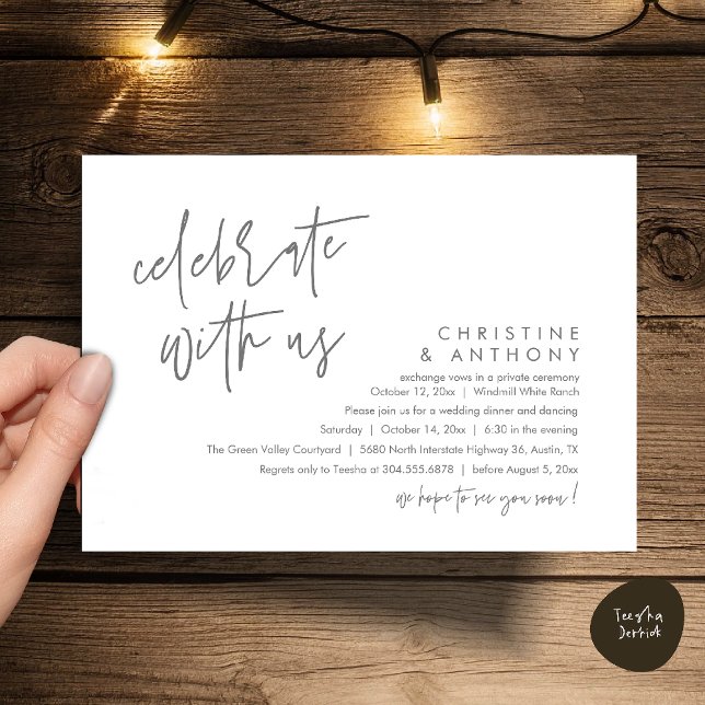 Modern Minimalist Wedding Reception Dinner Einladung (Modern Minimalist Wedding Reception Dinner Invitation Card, Celebrate with us, in Grey)