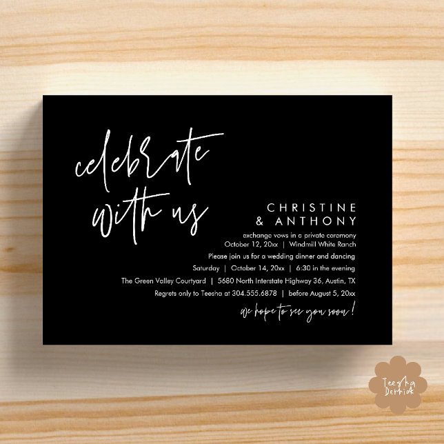Modern Minimalist Wedding Reception Dinner Einladung (Modern Minimalist Wedding Reception Dinner Invitation Card, Celebrate with us, in Black and white)