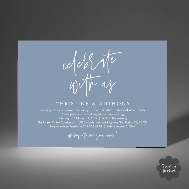 Modern Minimalist Wedding Reception Dinner Einladung (Modern Minimalist Wedding Reception Dinner Invitation Card, Celebrate with us, in Dusty Blue)