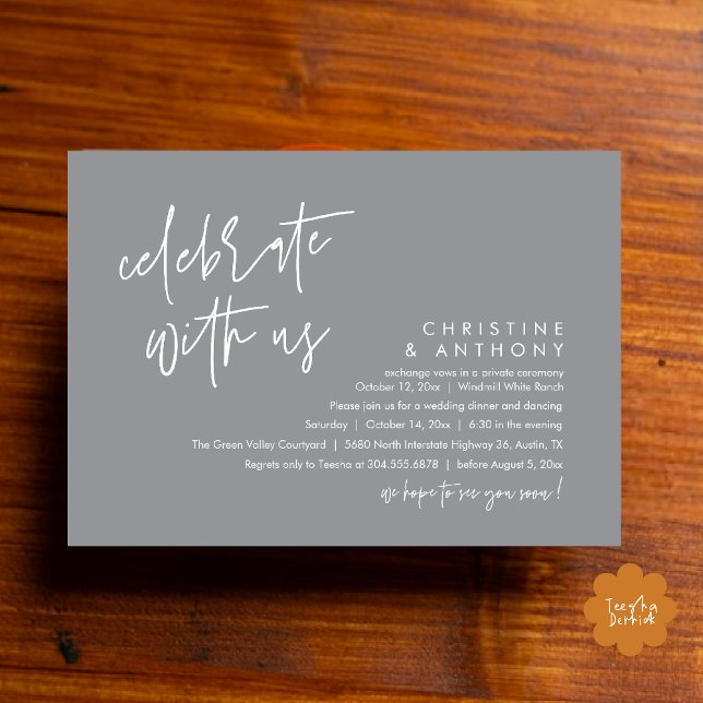 Modern Minimalist Wedding Reception Dinner Einladung (Modern Minimalist Wedding Reception Dinner Invitation Card, Celebrate with us, in grey)
