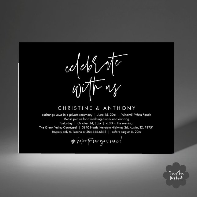 Modern Minimalist Wedding Reception Dinner Einladung (Modern Minimalist Wedding Reception Dinner Invitation Card, Celebrate with us, in Black and white)