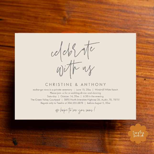 Modern Minimalist Wedding Reception Dinner Einladung (Modern Minimalist Wedding Reception Dinner Invitation Card, Celebrate with us, in Cream and Grey)