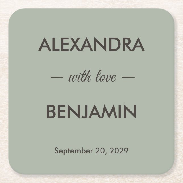 Modern Minimalist Wedding | Sage Green Timeless  Rechteckiger Pappuntersetzer (Vorderseite)