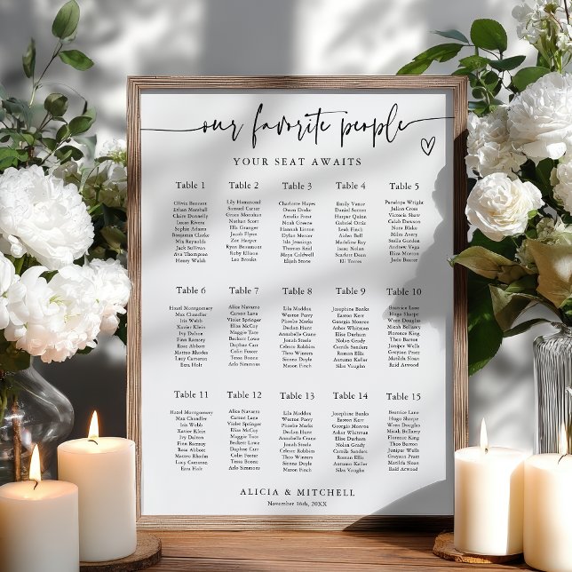 Modern Minimalist Wedding Seating Chart 15 Tables Poster (Modern Minimalist Wedding Seating Chart 15 Tables)