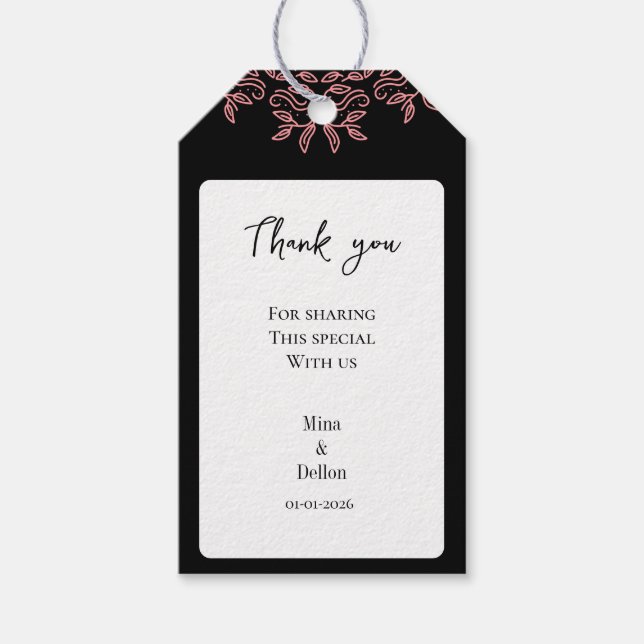 Modern minimalist wedding with flower black gift  geschenkanhänger (Vorderseite)