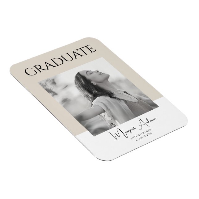Modern Minimalist White and Brown Photo Graduation Magnet (Rechte Seite)