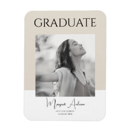 Modern Minimalist White and Brown Photo Graduation Magnet