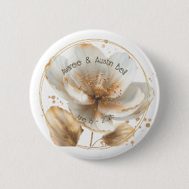 Modern Minimalist White and Gold Wedding Button