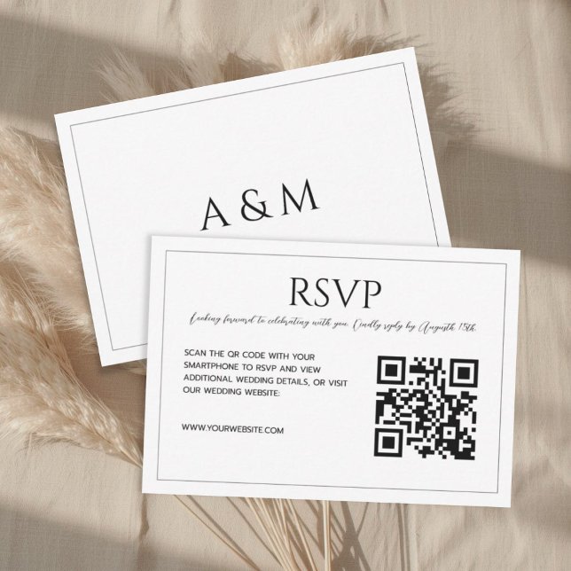 Modern minimalist white black wedding  RSVP karte (Von Creator hochgeladen)