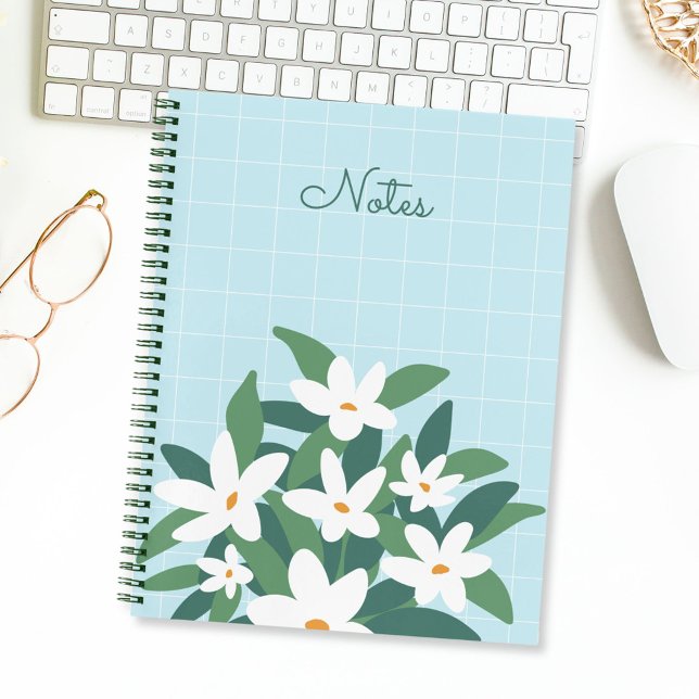 Modern Minimalist White Jasmine Floral Todo List Notizbuch (In situ)