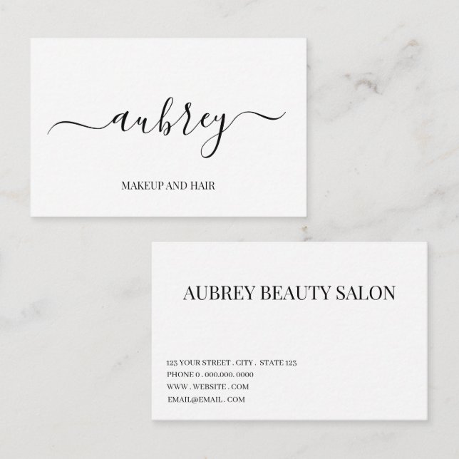 Modern minimalist white script  Black Visitenkarte (Vorne/Hinten)