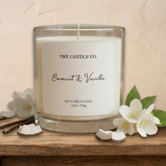 Modern Minimalist White Script Candle Label  Quadratischer Aufkleber